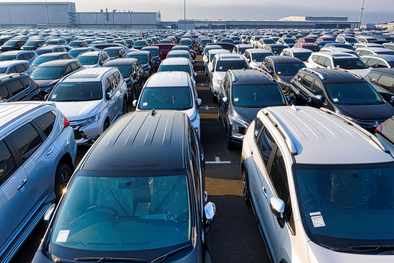 Vehicles lined up at a Japanese car auction for export